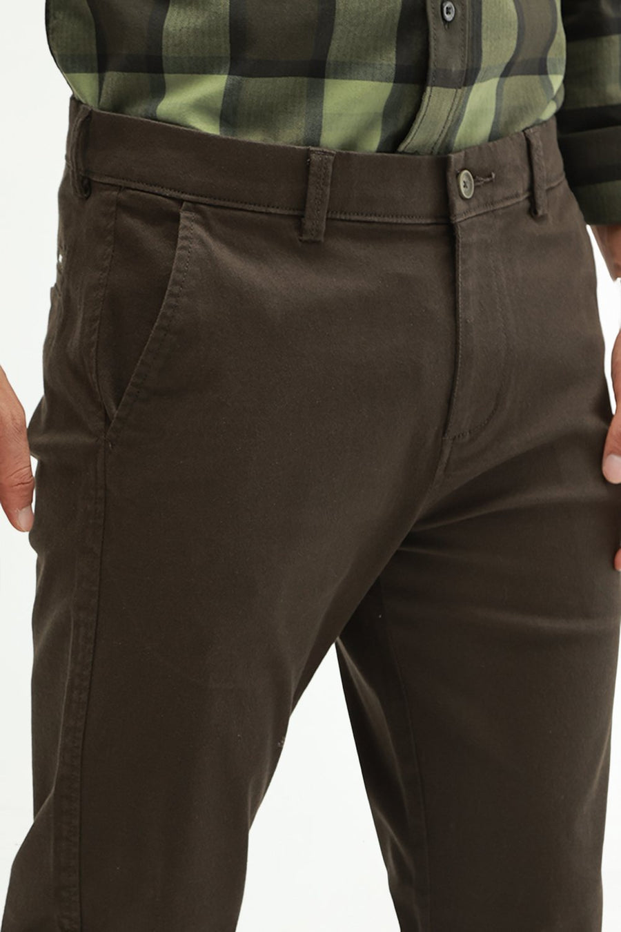 BASICS TAPERED FIT FOREST NIGHT OLIVE COTTON STRETCH STRUCTURE TROUSER