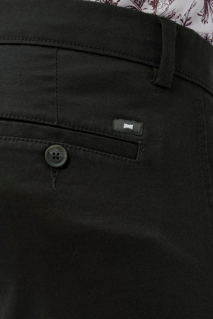 BASICS TAPERED FIT FOREST NIGHT OLIVE COTTON STRETCH STRUCTURE TROUSER