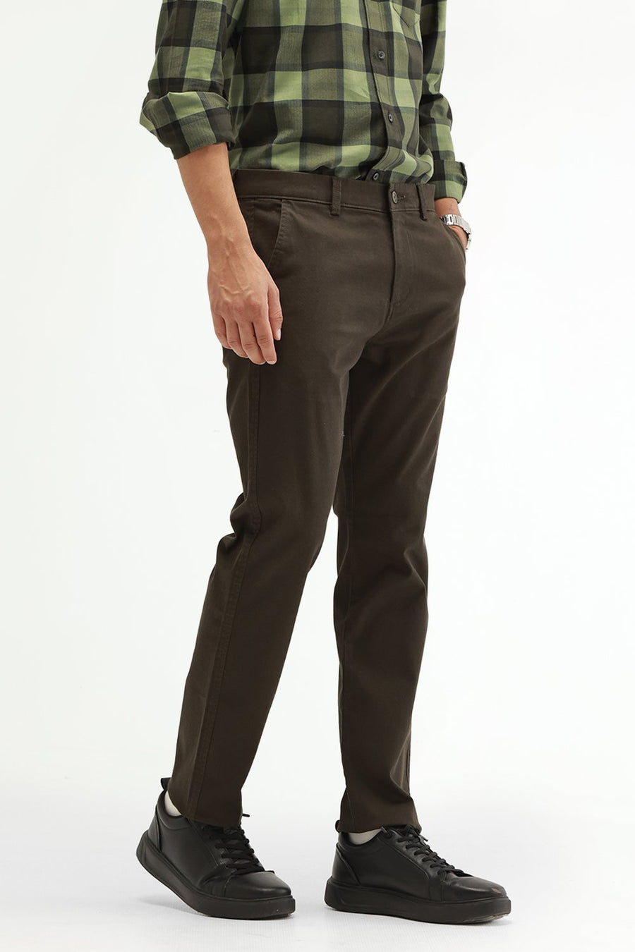 BASICS TAPERED FIT FOREST NIGHT OLIVE COTTON STRETCH STRUCTURE TROUSER