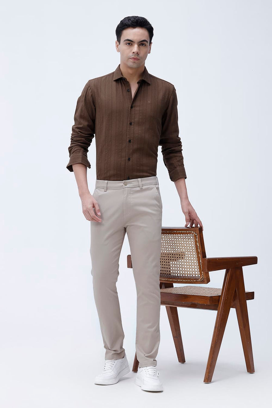 BASICS TAPERED FIT  COTTON STRETCH STRUCTURE TROUSER