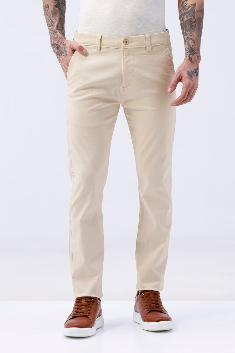 BASICS TAPERED FIT  COTTON STRETCH STRUCTURE TROUSER