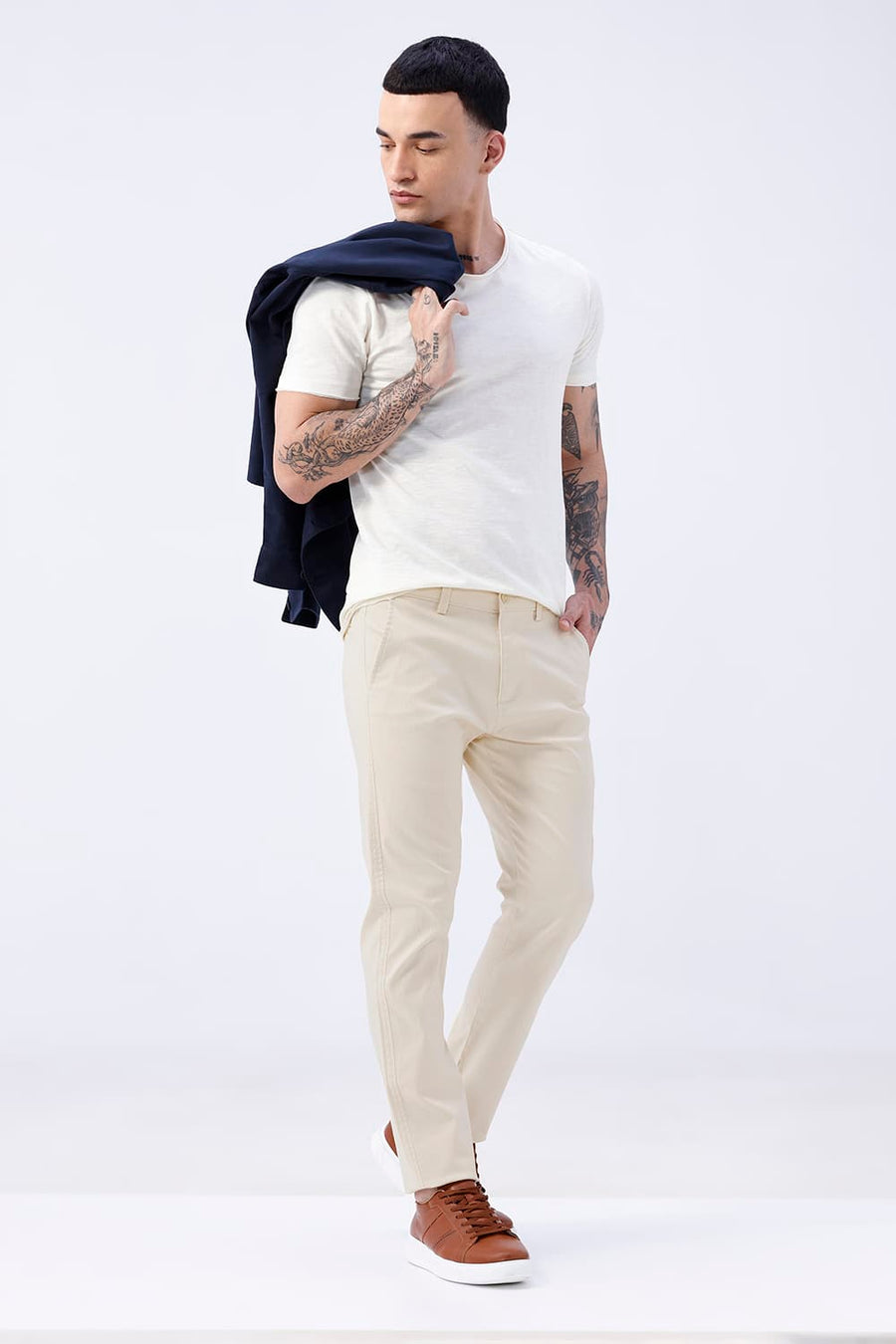 BASICS TAPERED FIT  COTTON STRETCH STRUCTURE TROUSER