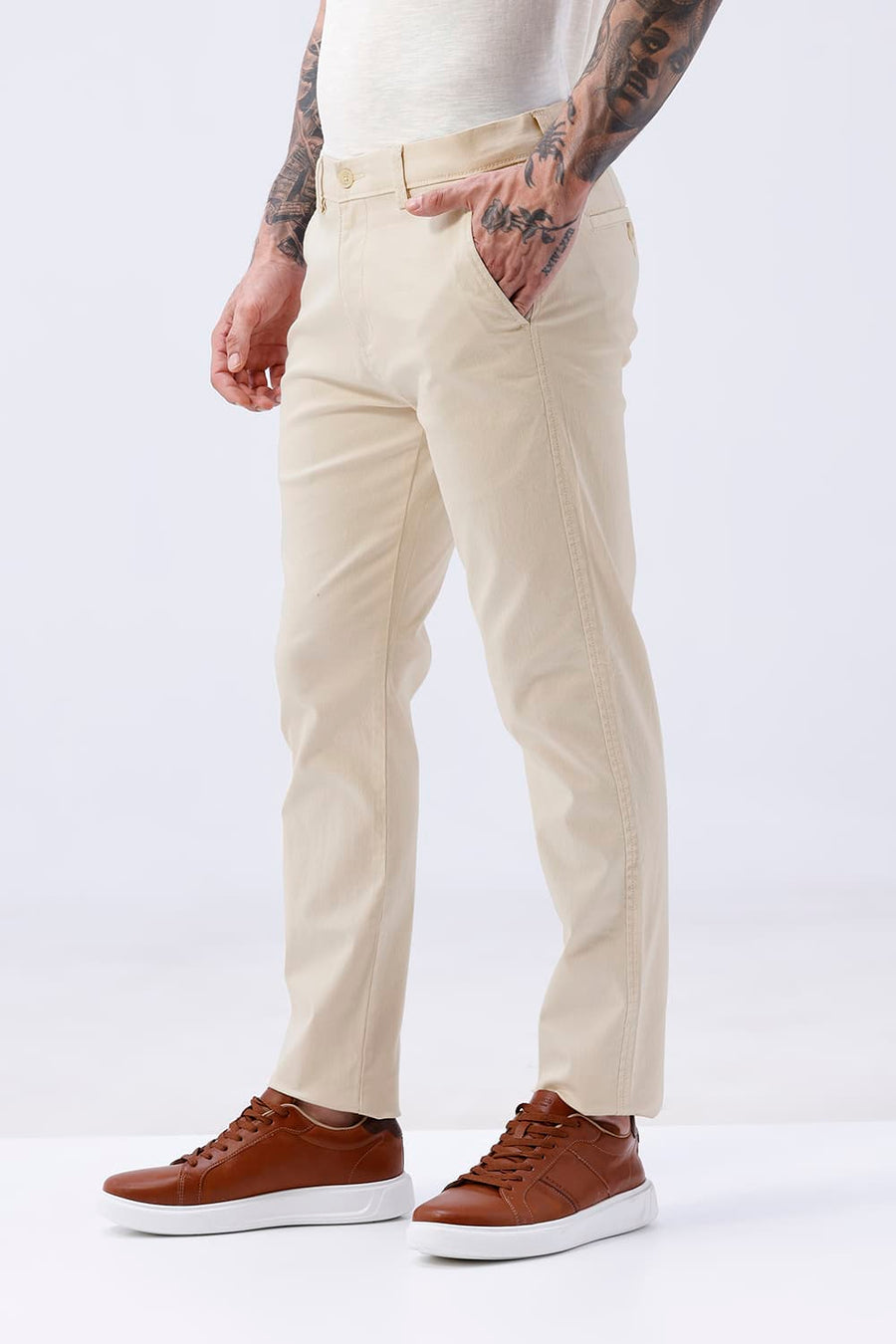 BASICS TAPERED FIT  COTTON STRETCH STRUCTURE TROUSER