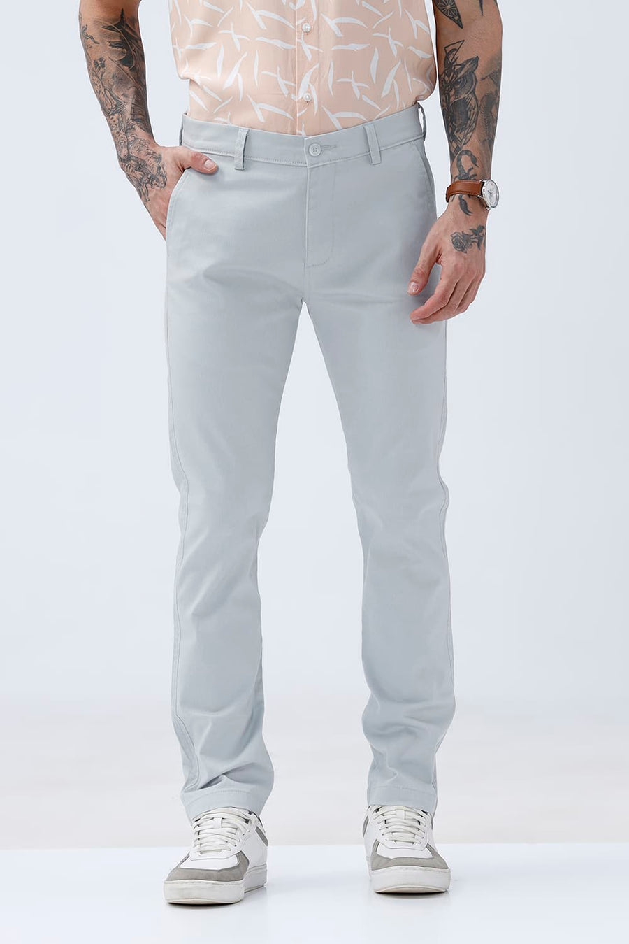 BASICS TAPERED FIT  COTTON STRETCH STRUCTURE TROUSER