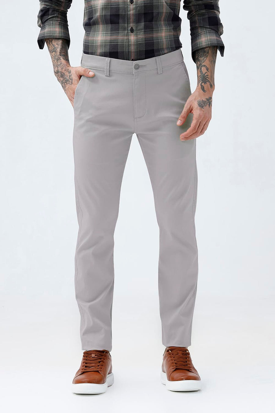 BASICS TAPERED FIT  COTTON STRETCH STRUCTURE TROUSER