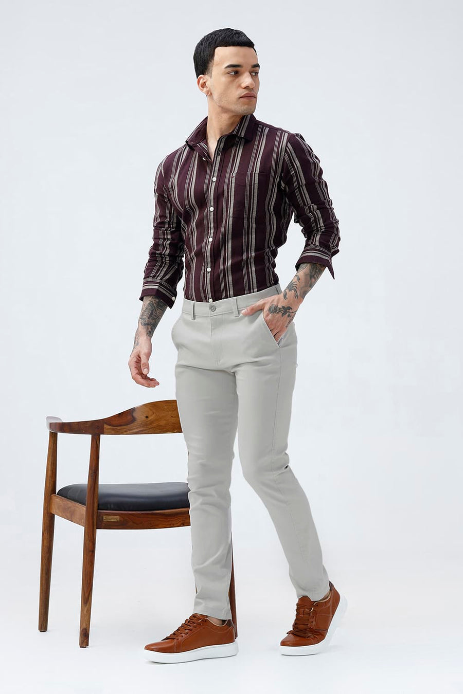 BASICS TAPERED FIT  COTTON STRETCH STRUCTURE TROUSER