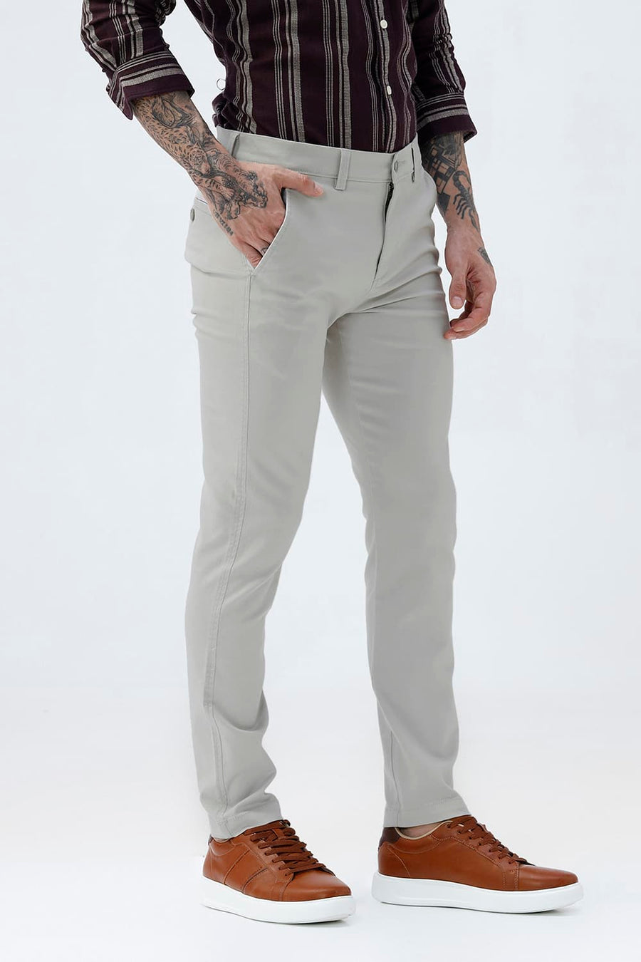 BASICS TAPERED FIT  COTTON STRETCH STRUCTURE TROUSER