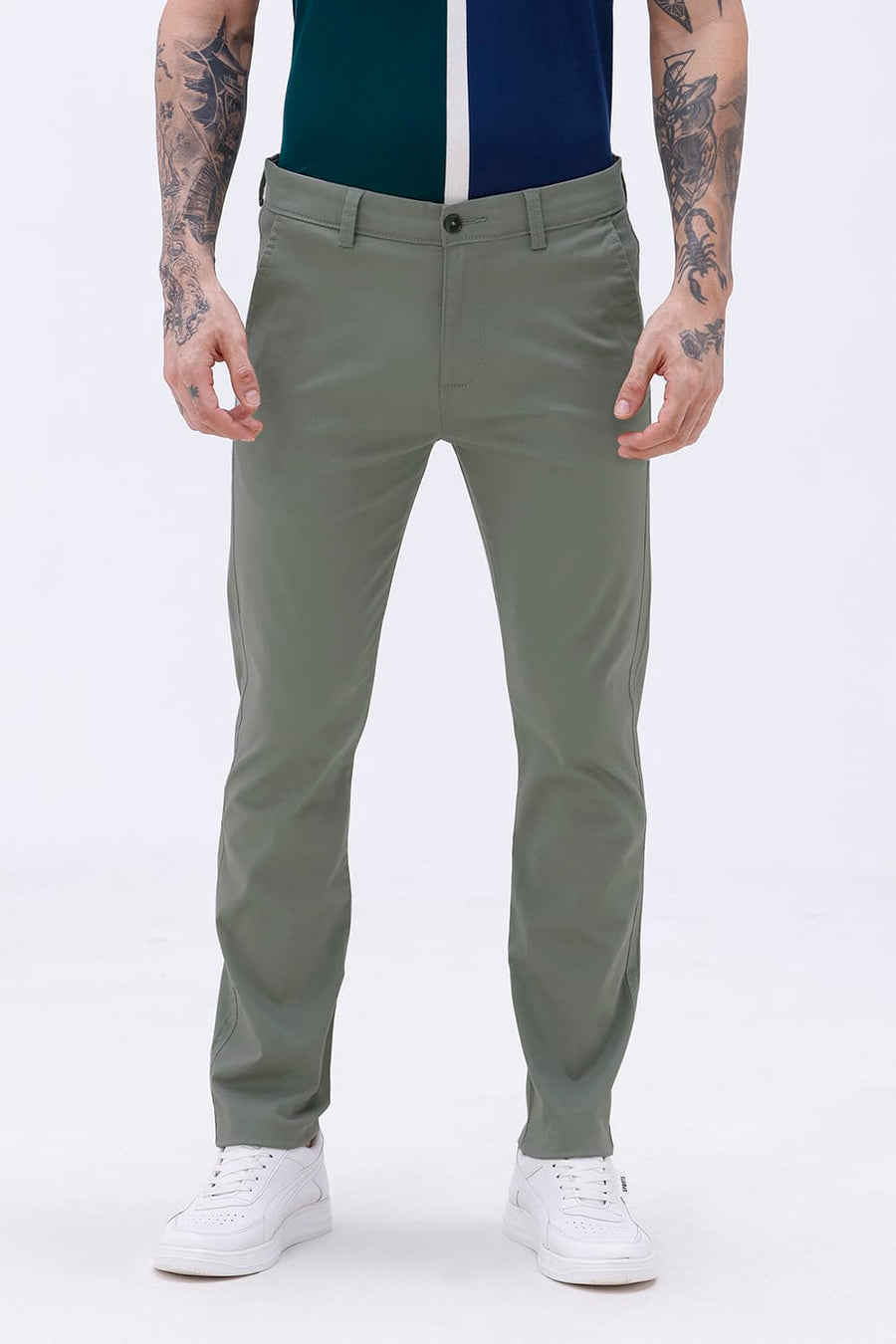 BASICS TAPERED FIT  COTTON STRETCH STRUCTURE TROUSER
