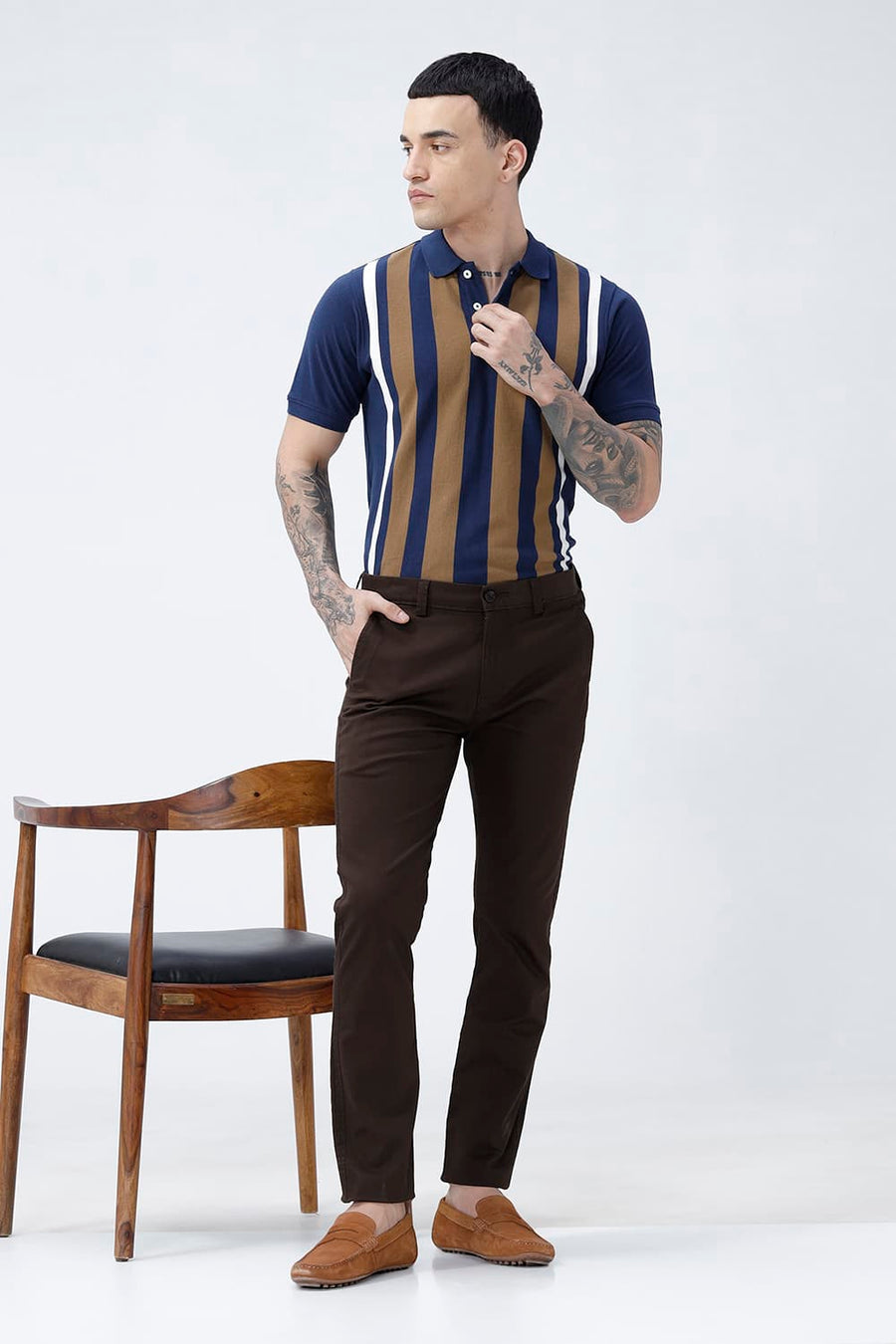 BASICS TAPERED FIT  COTTON STRETCH STRUCTURE TROUSER