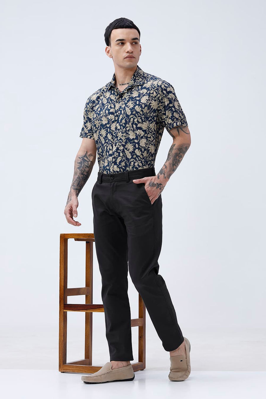 BASICS TAPERED FIT  COTTON STRETCH STRUCTURE TROUSER