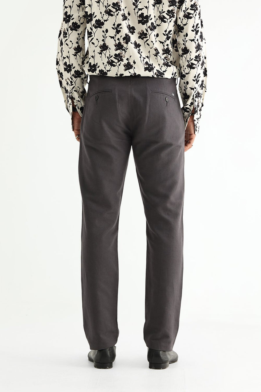 BASICS TAPERED FIT OBSIDIAN GREY COTTON LINEN STRUCTURE TROUSER