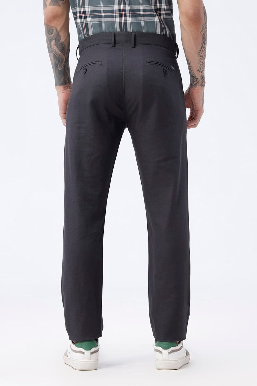BASICS TAPERED FIT OBSIDIAN GREY COTTON LINEN STRUCTURE TROUSER