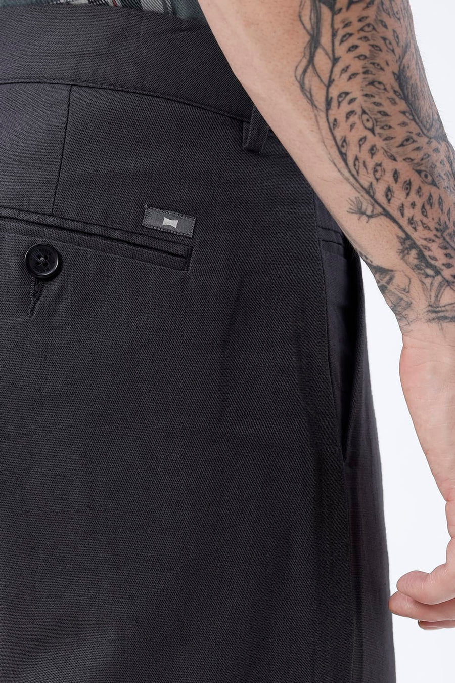 BASICS TAPERED FIT OBSIDIAN GREY COTTON LINEN STRUCTURE TROUSER