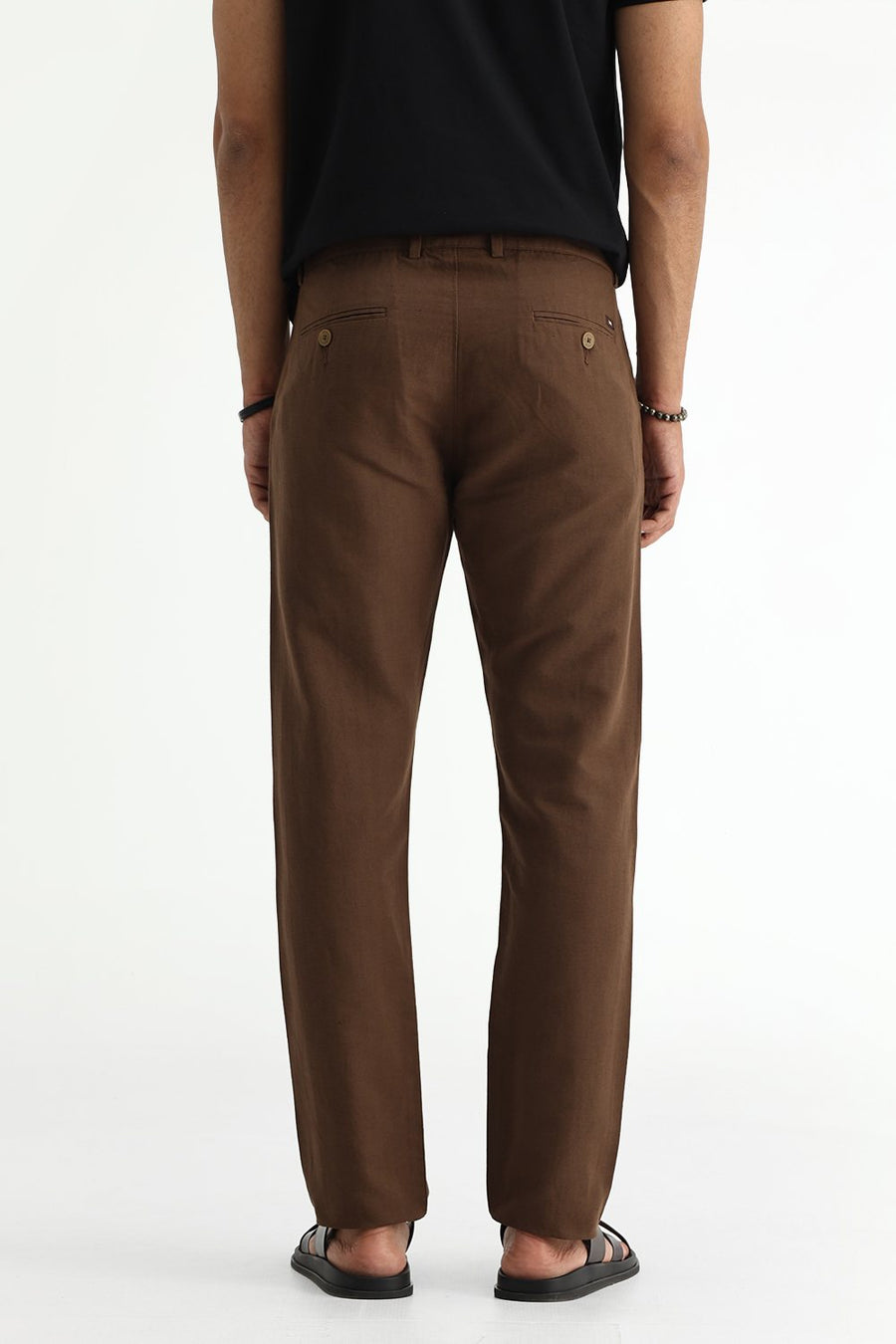 BASICS TAPERED FIT DESERT PALM BROWN COTTON LINEN STRUCTURE TROUSER
