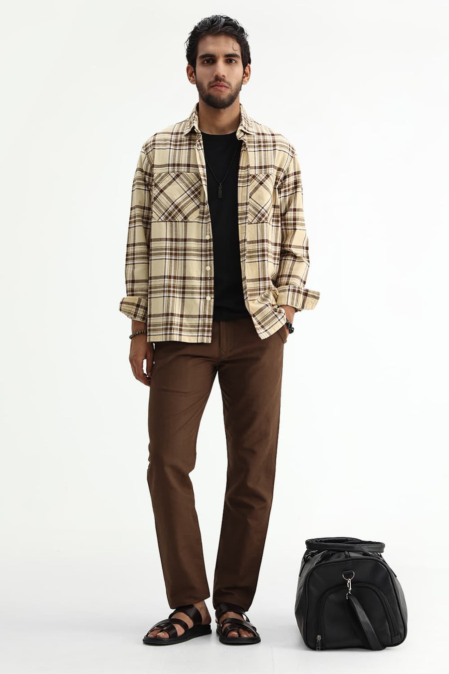 BASICS TAPERED FIT DESERT PALM BROWN COTTON LINEN STRUCTURE TROUSER