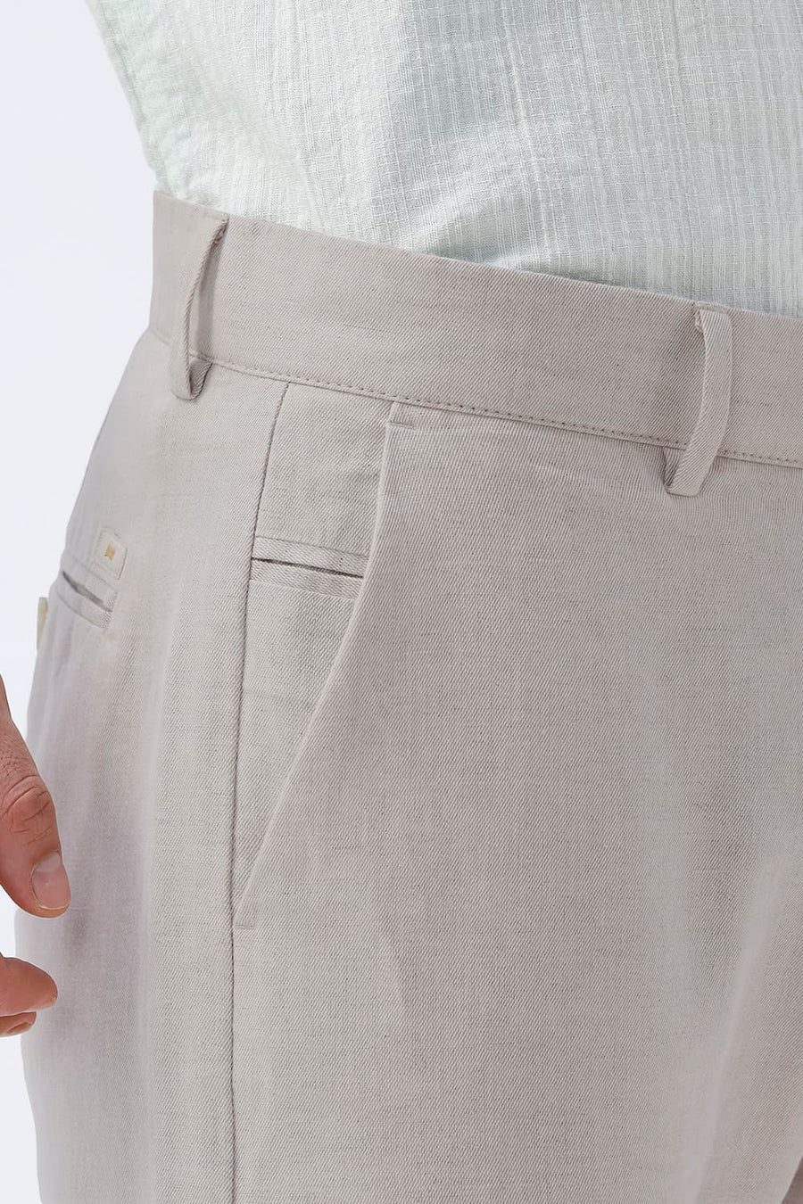 BASICS TAPERED FIT RAINY NATURAL COTTON LINEN STRUCTURE TROUSER