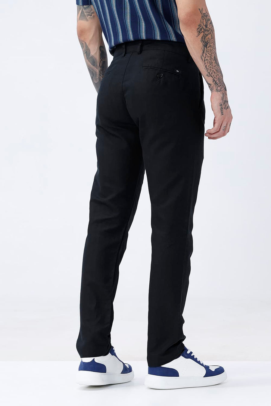 BASICS TAPERED FIT BLUBERRY NAVY COTTON LINEN STRUCTURE TROUSER