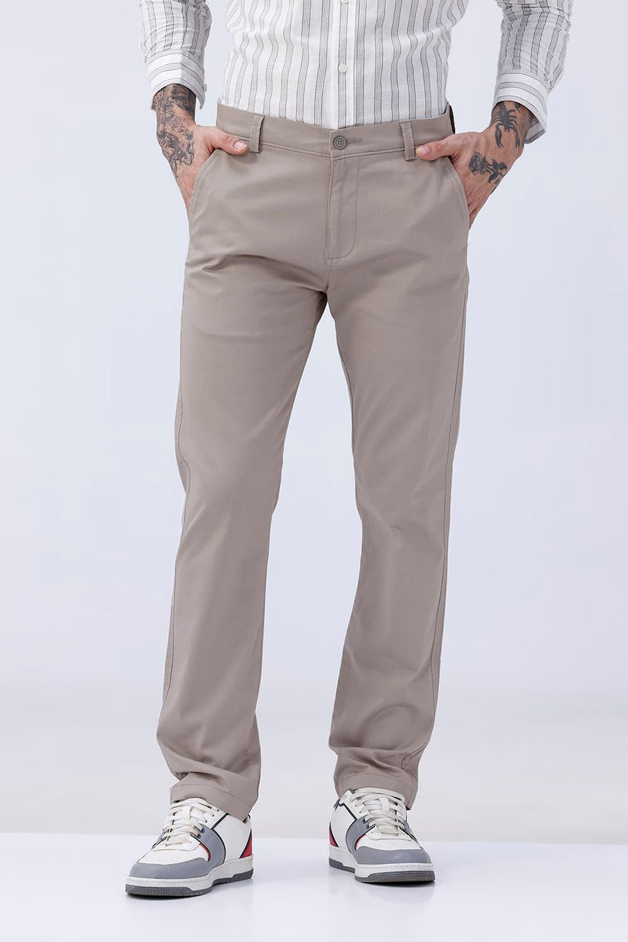 BASICS TAPERED FIT  COTTON STRETCH STRUCTURE TROUSER
