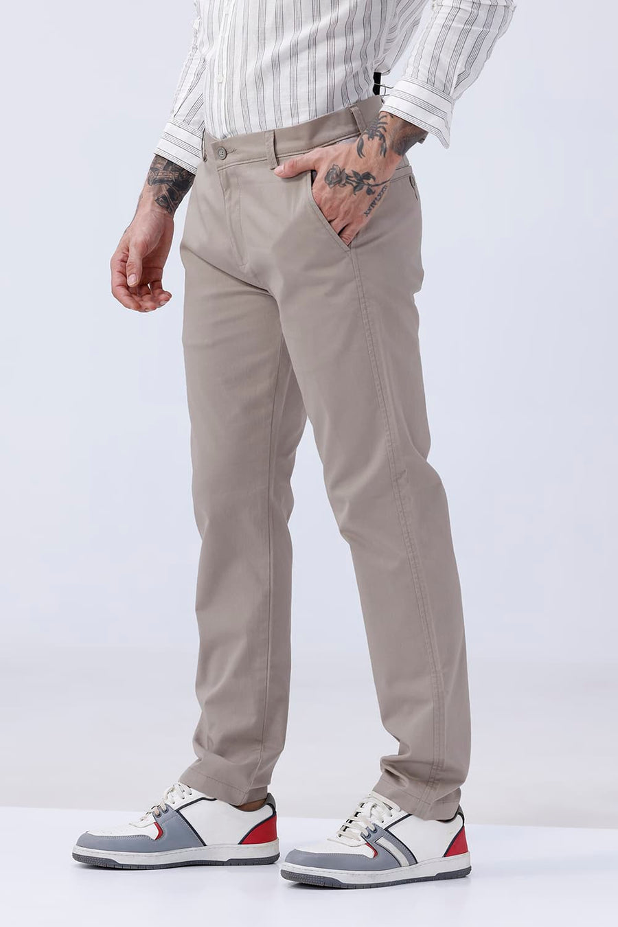BASICS TAPERED FIT  COTTON STRETCH STRUCTURE TROUSER