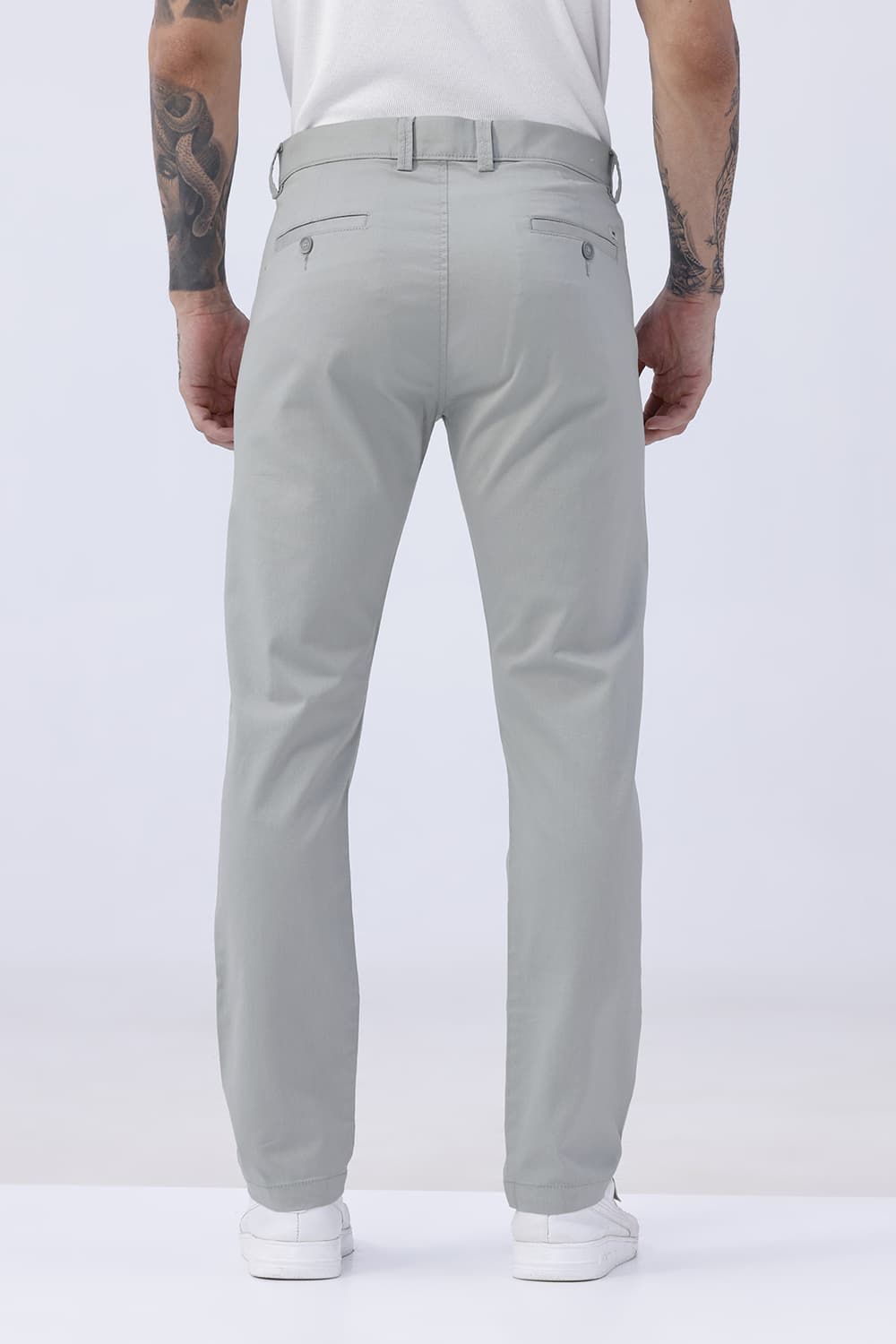 BASICS TAPERED FIT MINERAL GREEN COTTON STRETCH STRUCTURE TROUSER
