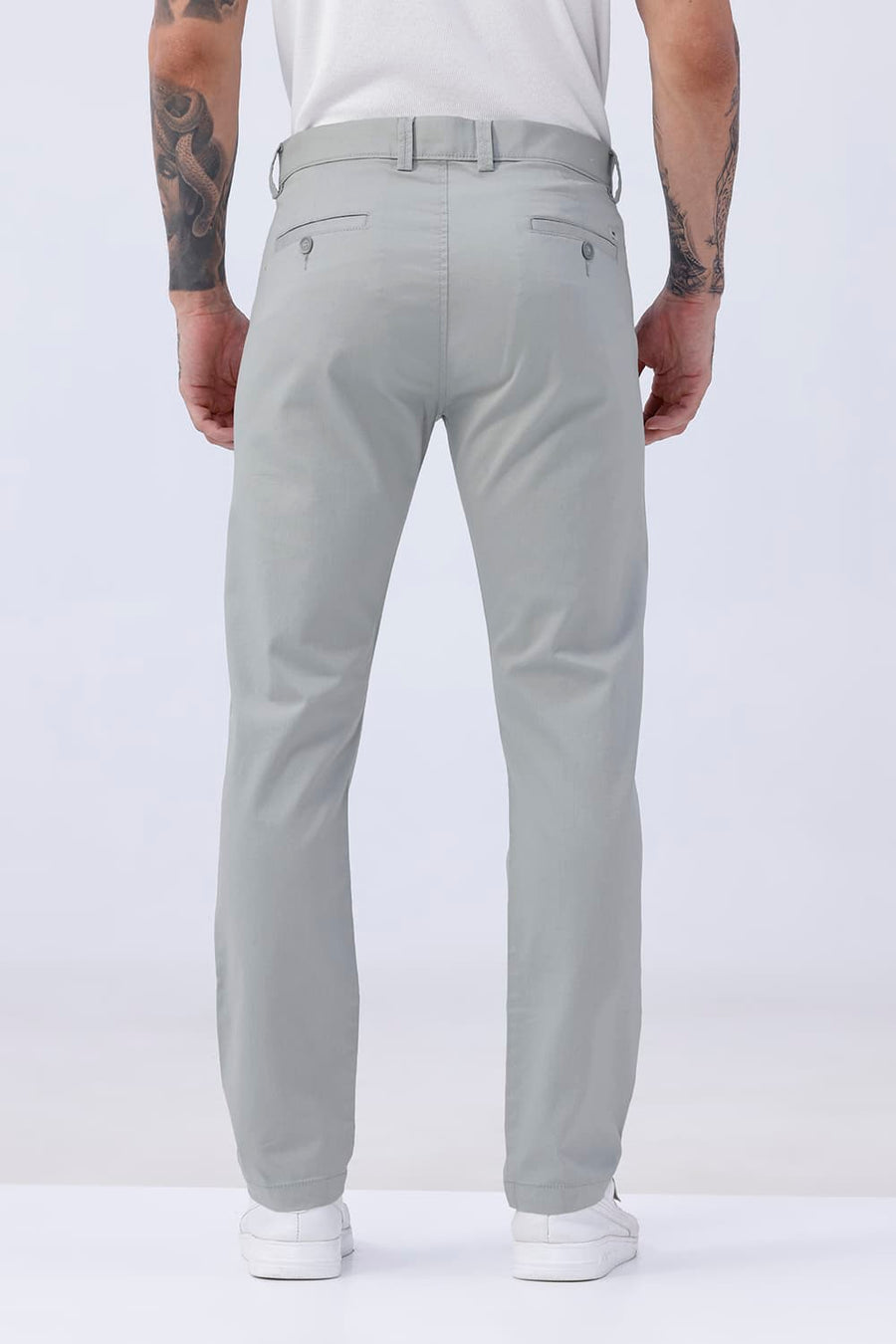 BASICS TAPERED FIT MINERAL GREEN COTTON STRETCH STRUCTURE TROUSER