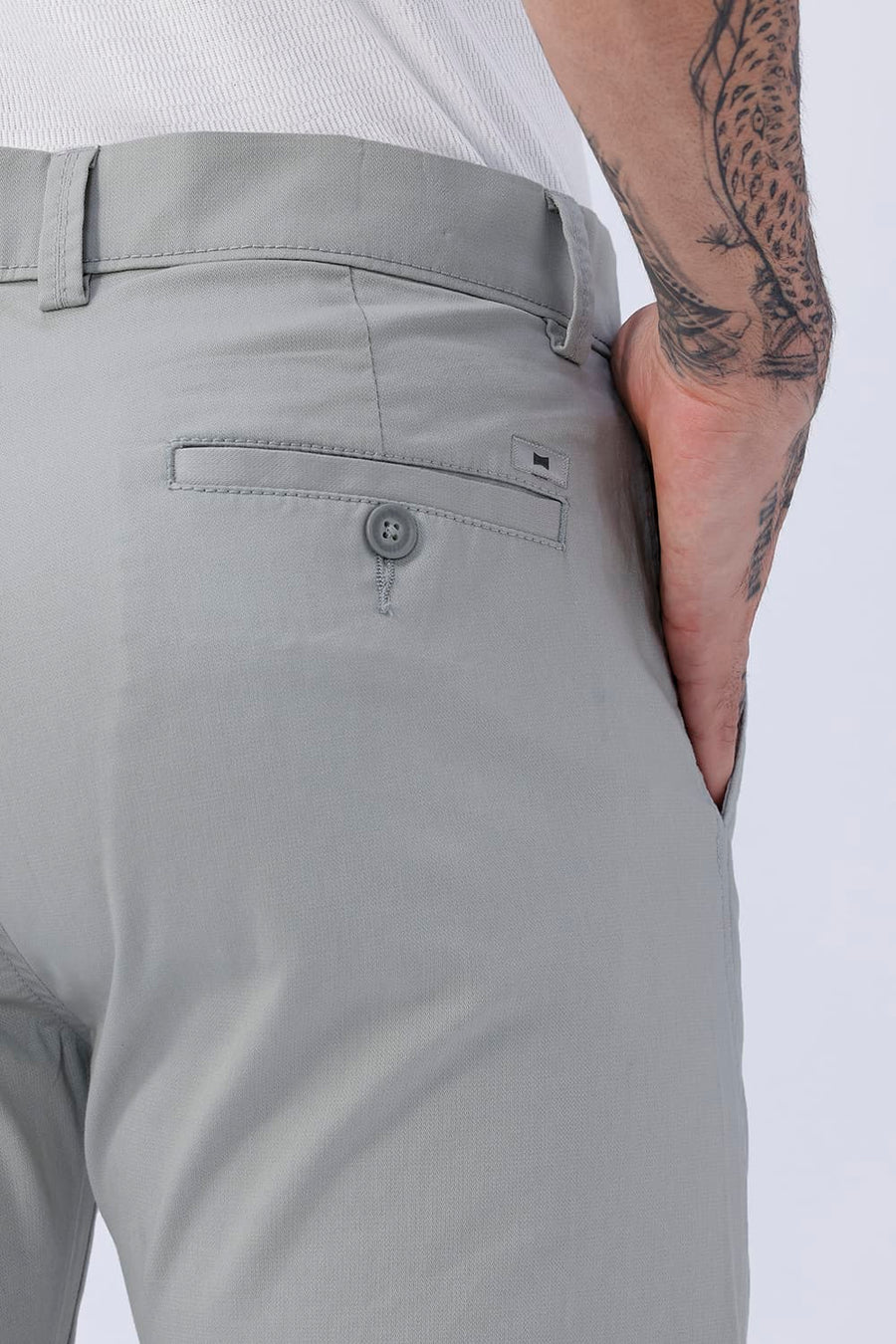 BASICS TAPERED FIT MINERAL GREEN COTTON STRETCH STRUCTURE TROUSER