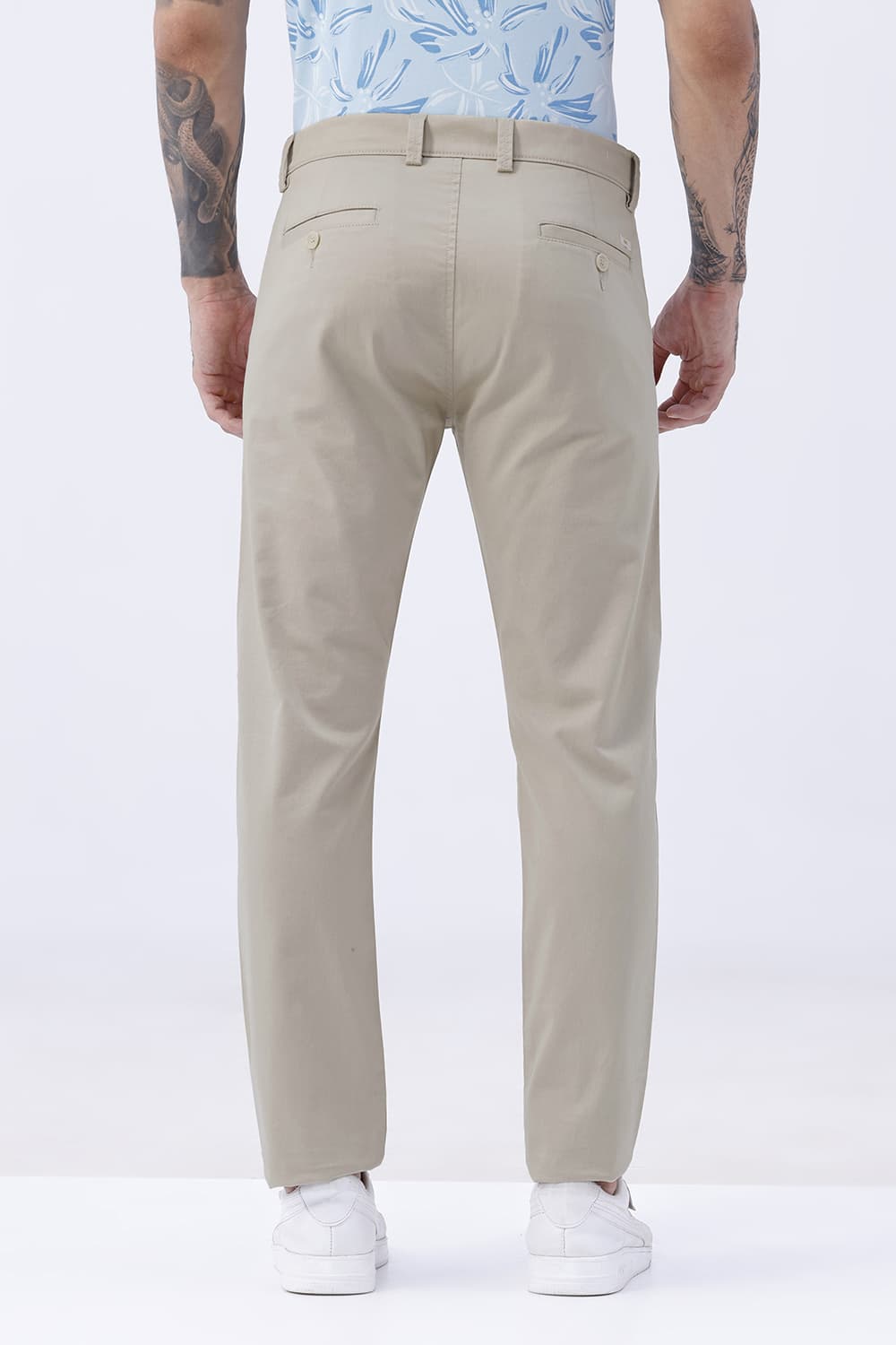 BASICS TAPERED FIT DOESKIN BEIGE COTTON STRETCH STRUCTURE TROUSER