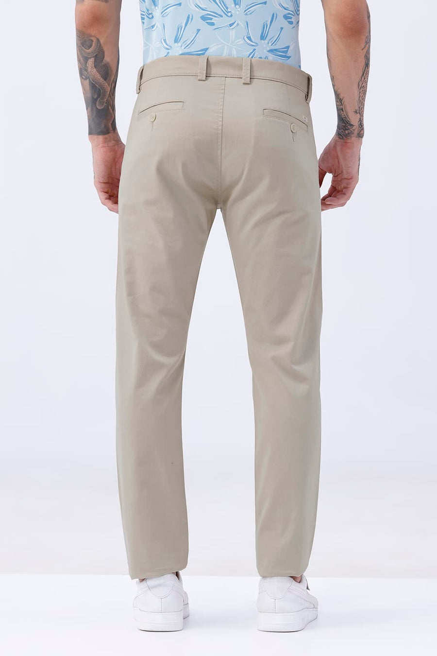 BASICS TAPERED FIT DOESKIN BEIGE COTTON STRETCH STRUCTURE TROUSER