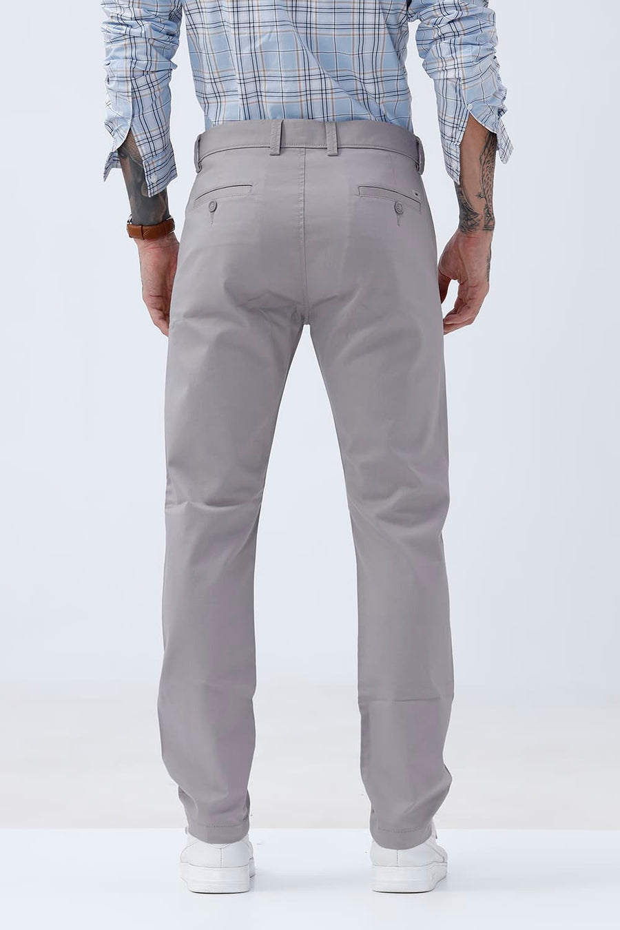 BASICS TAPERED FIT GRAY MORNING COTTON STRETCH STRUCTURE TROUSER