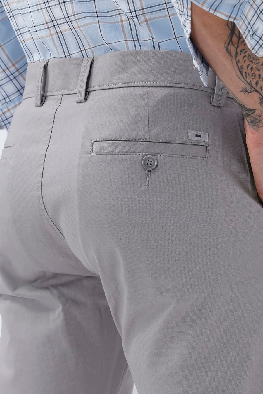 BASICS TAPERED FIT GRAY MORNING COTTON STRETCH STRUCTURE TROUSER