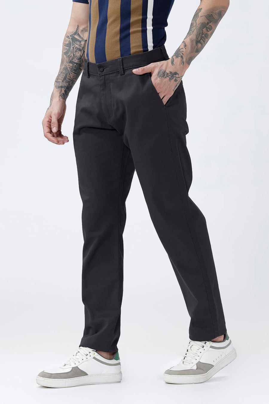 BASICS TAPERED FIT  COTTON STRETCH STRUCTURE TROUSER