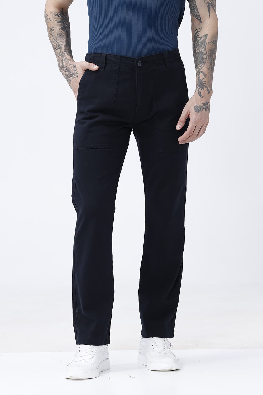 BASICS TAPERED FIT  COTTON STRETCH STRUCTURE TROUSER