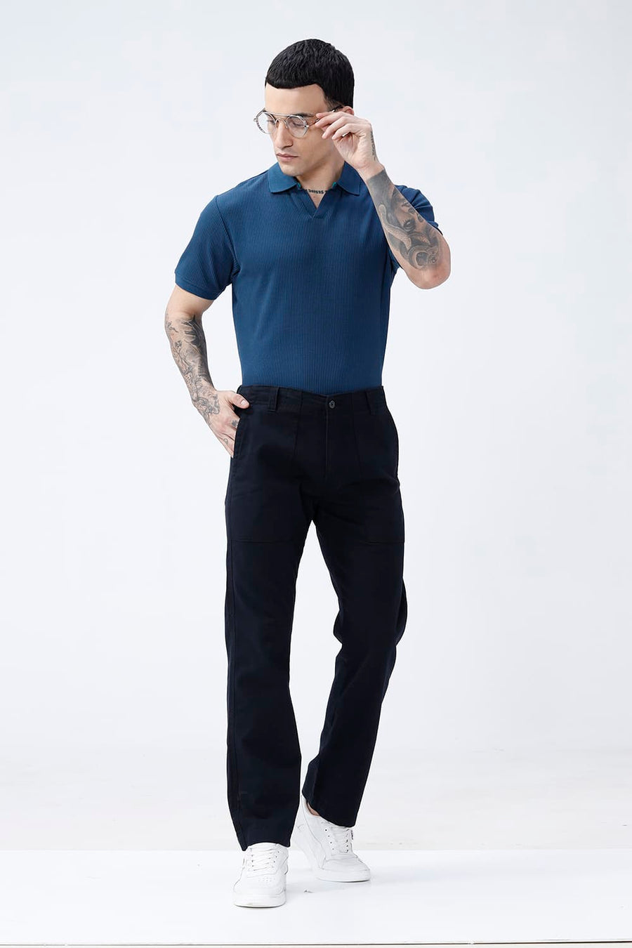 BASICS TAPERED FIT  COTTON STRETCH STRUCTURE TROUSER