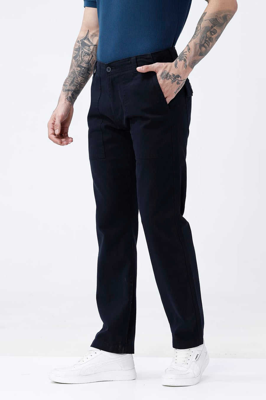 BASICS TAPERED FIT  COTTON STRETCH STRUCTURE TROUSER