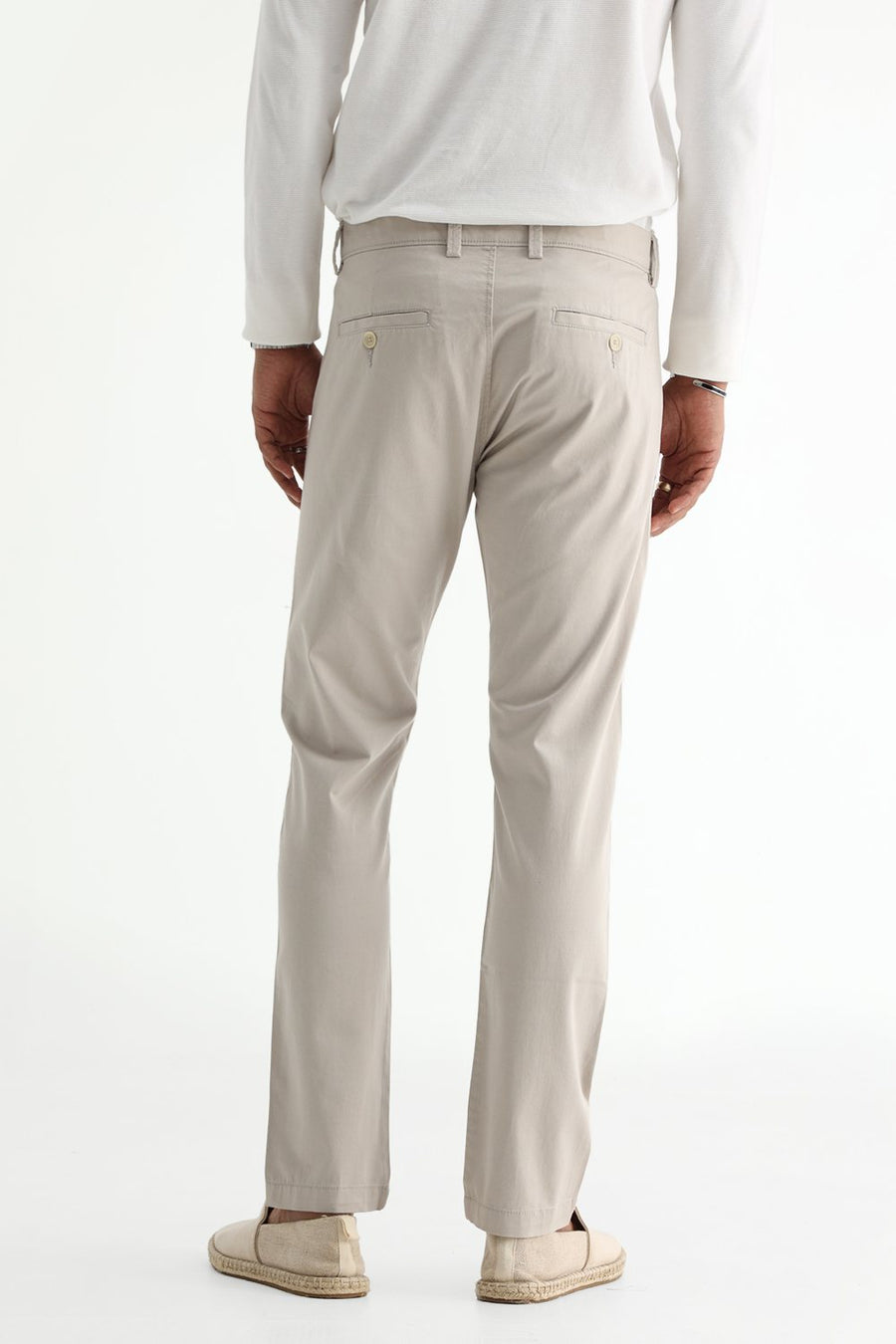 BASICS TAPERED FIT SILVER BEIGE COTTON STRETCH STRUCTURE TROUSER