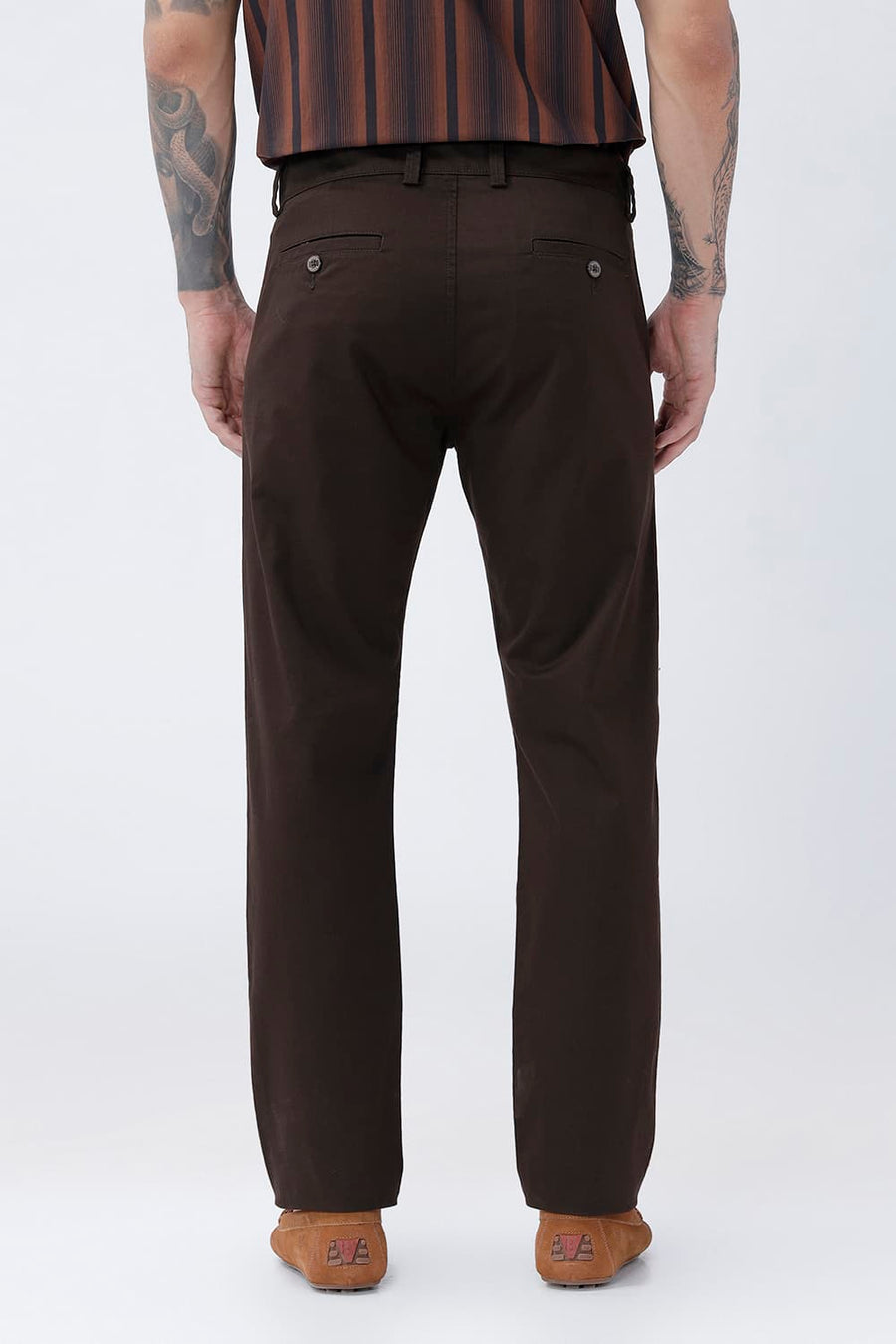 BASICS TAPERED FIT MULCH DARK BROWN COTTON STRETCH STRUCTURE TROUSER