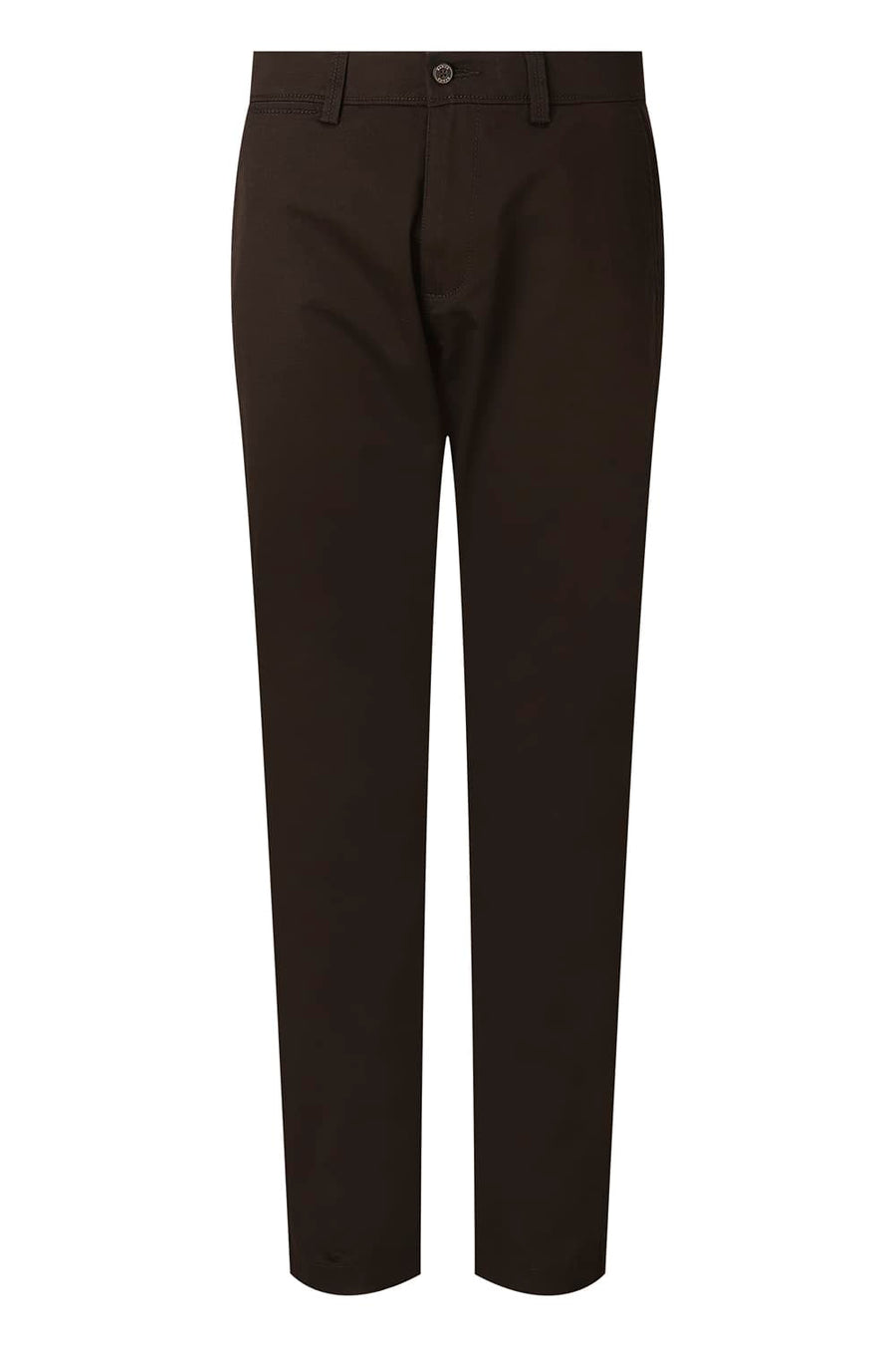 BASICS TAPERED FIT MULCH DARK BROWN COTTON STRETCH STRUCTURE TROUSER