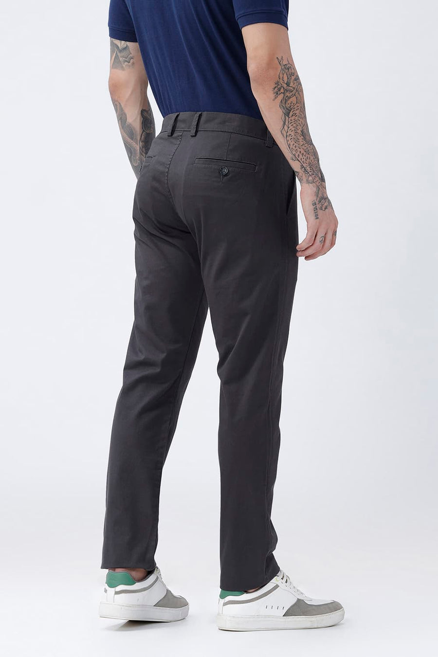 BASICS TAPERED FIT CAMO MID GREY COTTON STRETCH STRUCTURE TROUSER