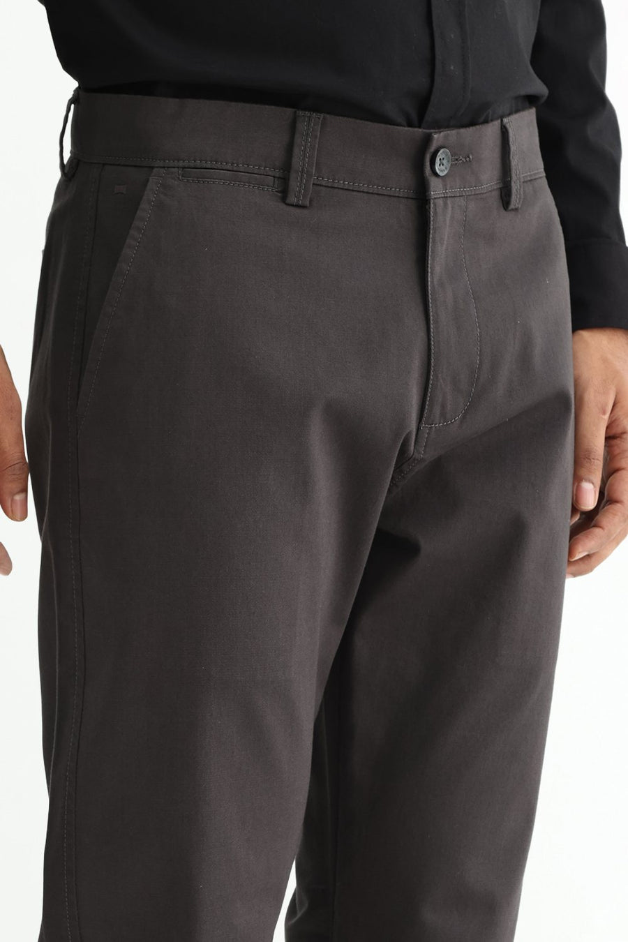 BASICS TAPERED FIT CAMO MID GREY COTTON STRETCH STRUCTURE TROUSER