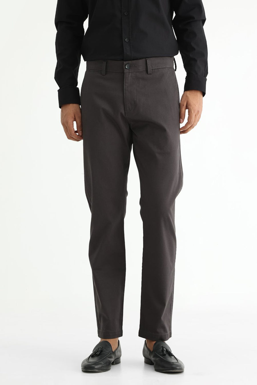 BASICS TAPERED FIT CAMO MID GREY COTTON STRETCH STRUCTURE TROUSER
