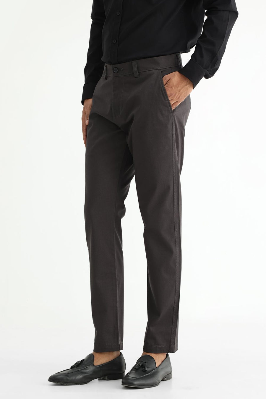 BASICS TAPERED FIT CAMO MID GREY COTTON STRETCH STRUCTURE TROUSER