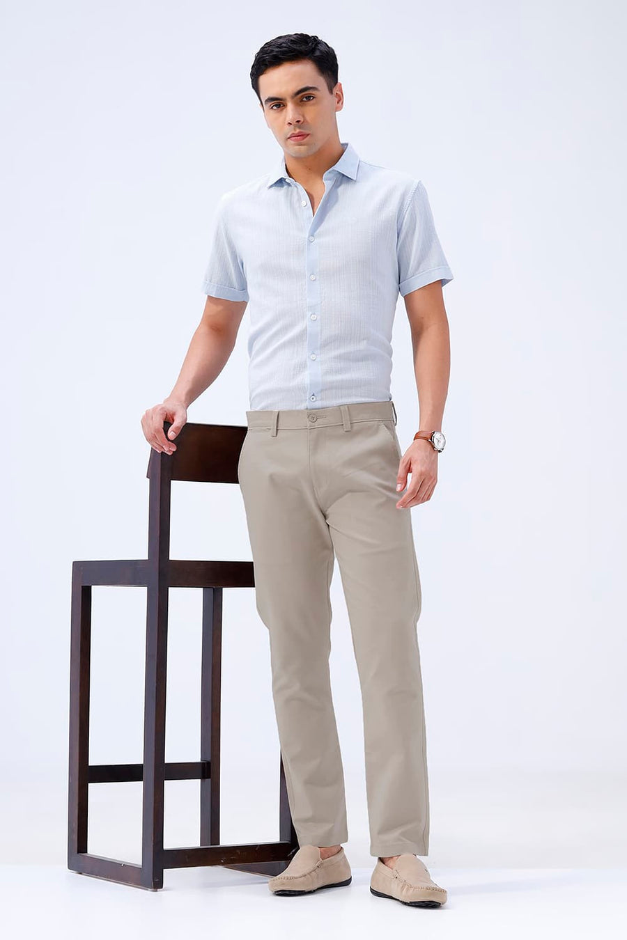 BASICS TAPERED FIT  COTTON STRETCH STRUCTURE TROUSER