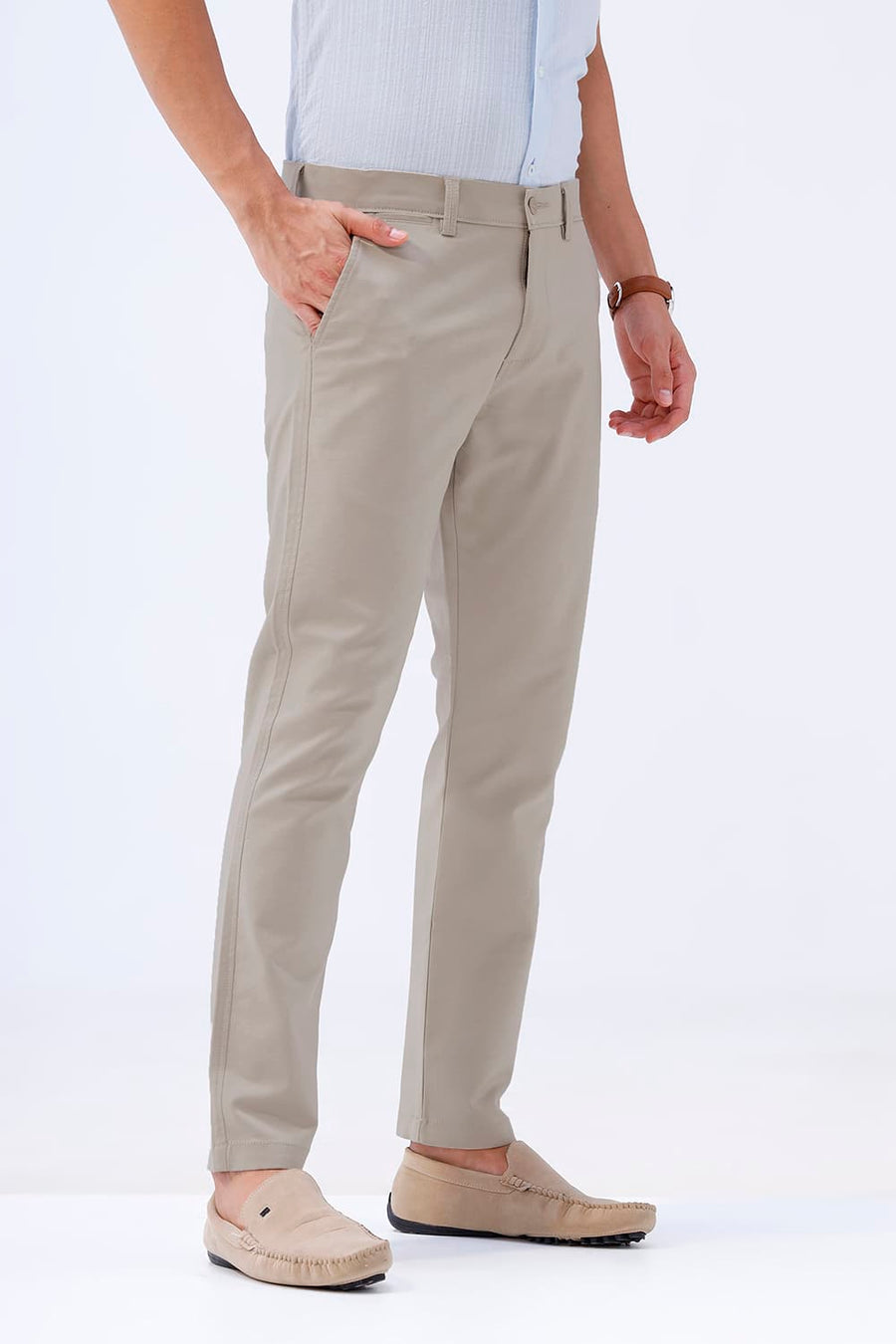 BASICS TAPERED FIT  COTTON STRETCH STRUCTURE TROUSER