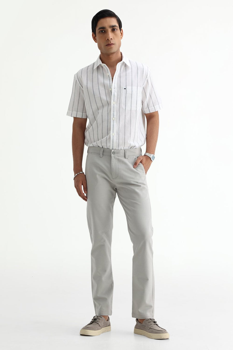 BASICS TAPERED FIT  COTTON STRETCH STRUCTURE TROUSER