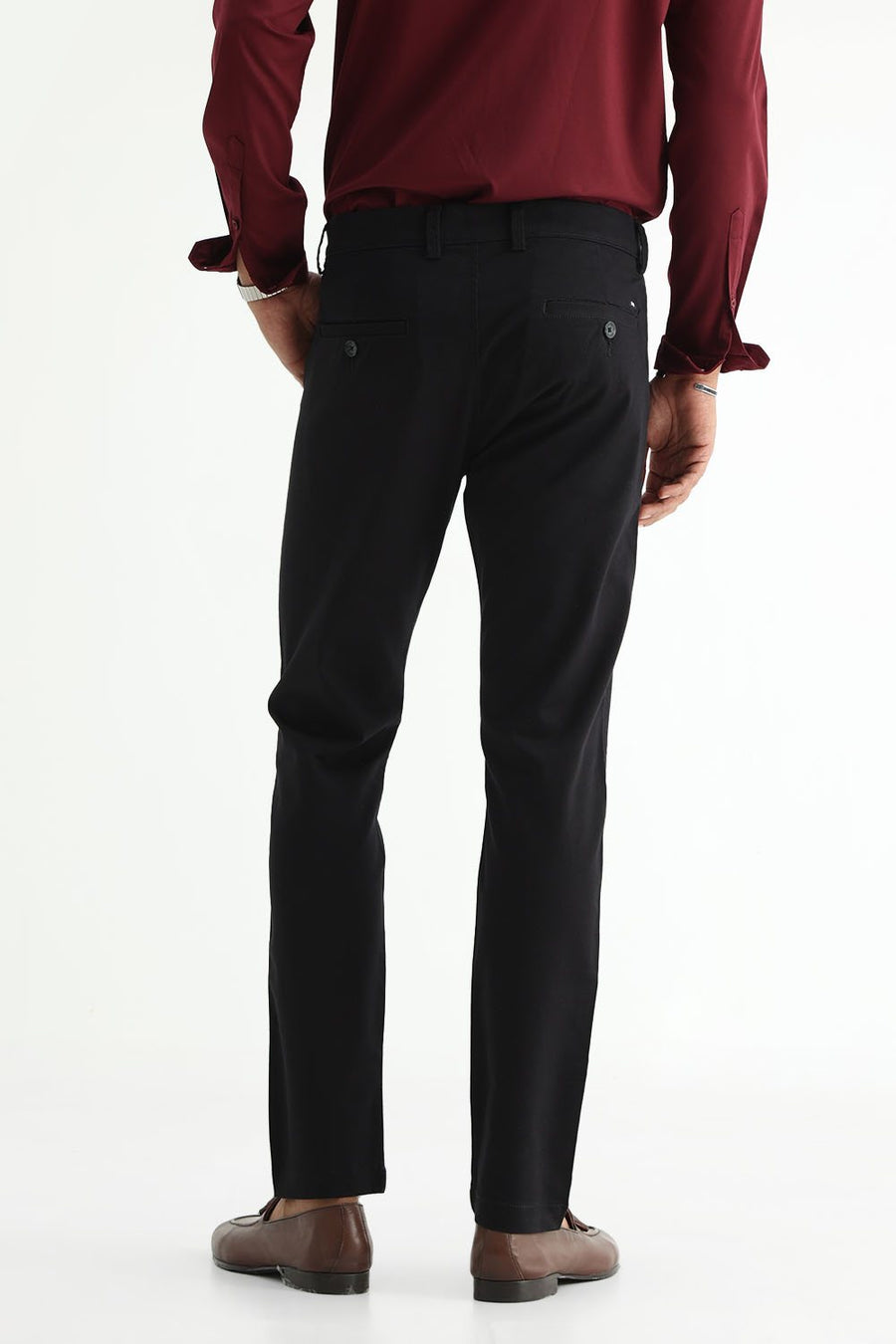 BASICS TAPERED FIT BLACK BEAUTY COTTON STRETCH STRUCTURE TROUSER