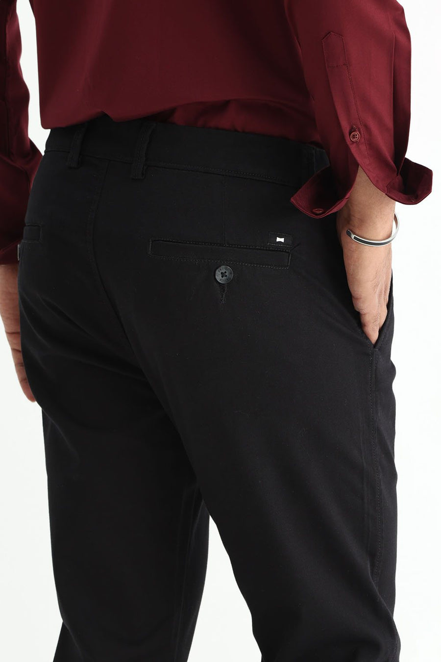 BASICS TAPERED FIT BLACK BEAUTY COTTON STRETCH STRUCTURE TROUSER