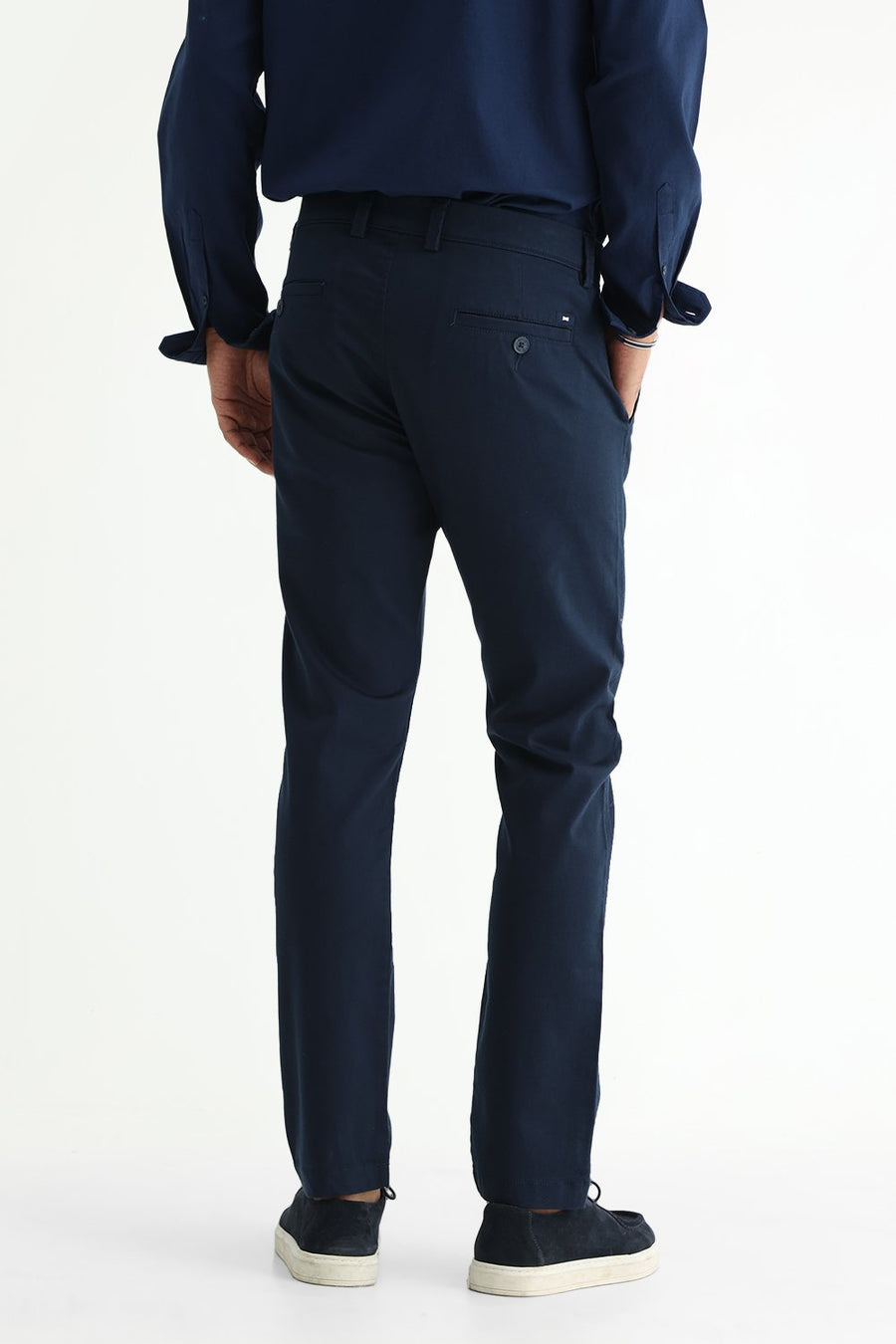BASICS TAPERED FIT COLLEGIATE NAVY COTTON STRETCH STRUCTURE TROUSER