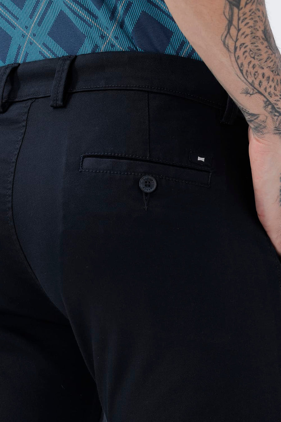 BASICS TAPERED FIT COLLEGIATE NAVY COTTON STRETCH STRUCTURE TROUSER