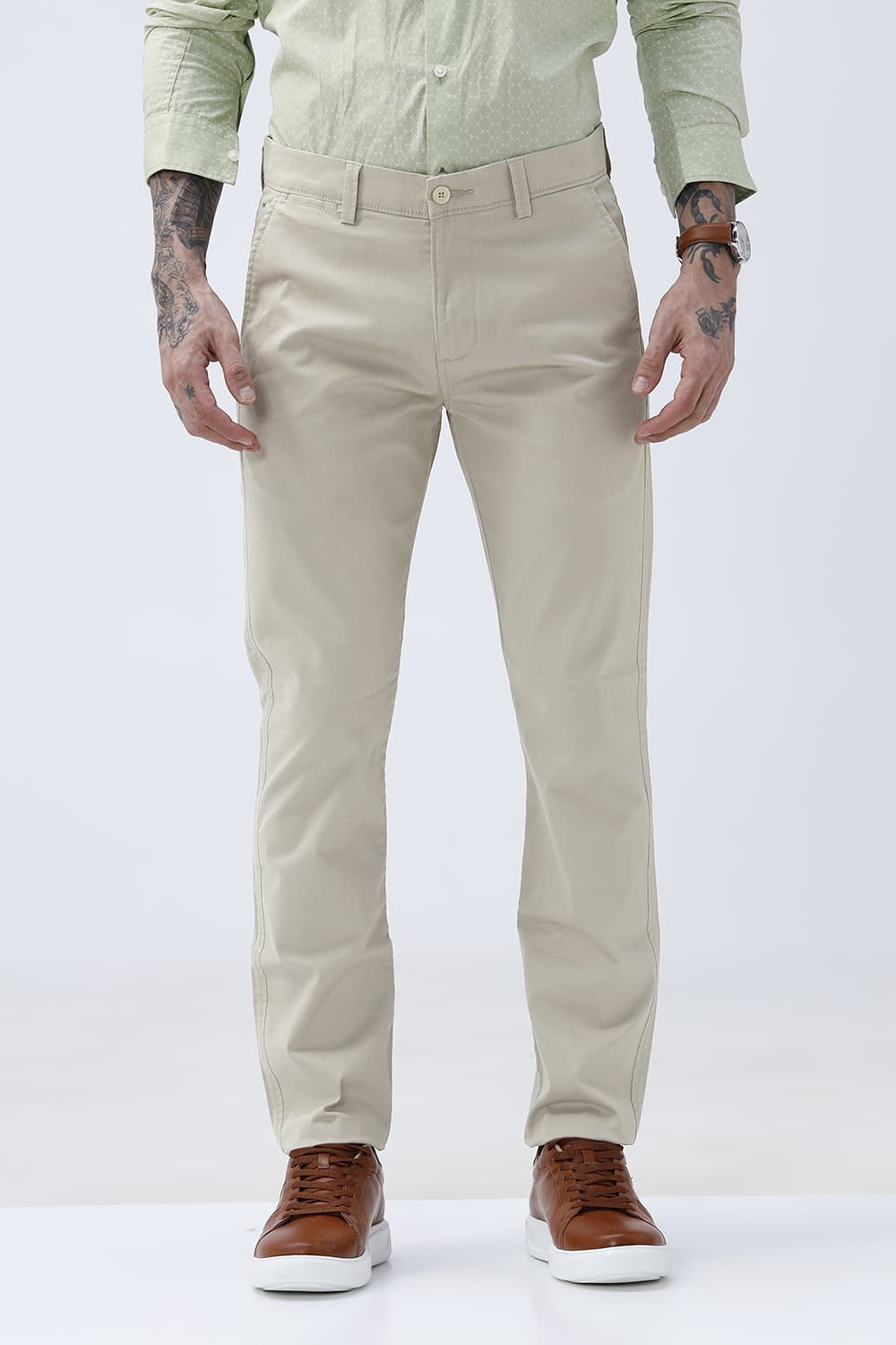 BASICS TAPERED FIT  COTTON STRETCH STRUCTURE TROUSER