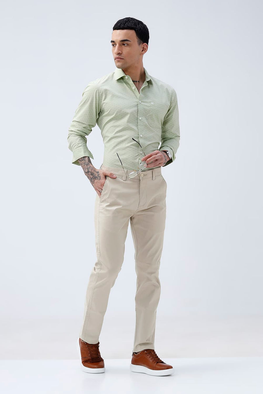 BASICS TAPERED FIT  COTTON STRETCH STRUCTURE TROUSER